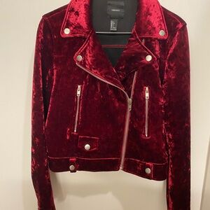 Forever 21 Deep Red Velvet Leather Jacket